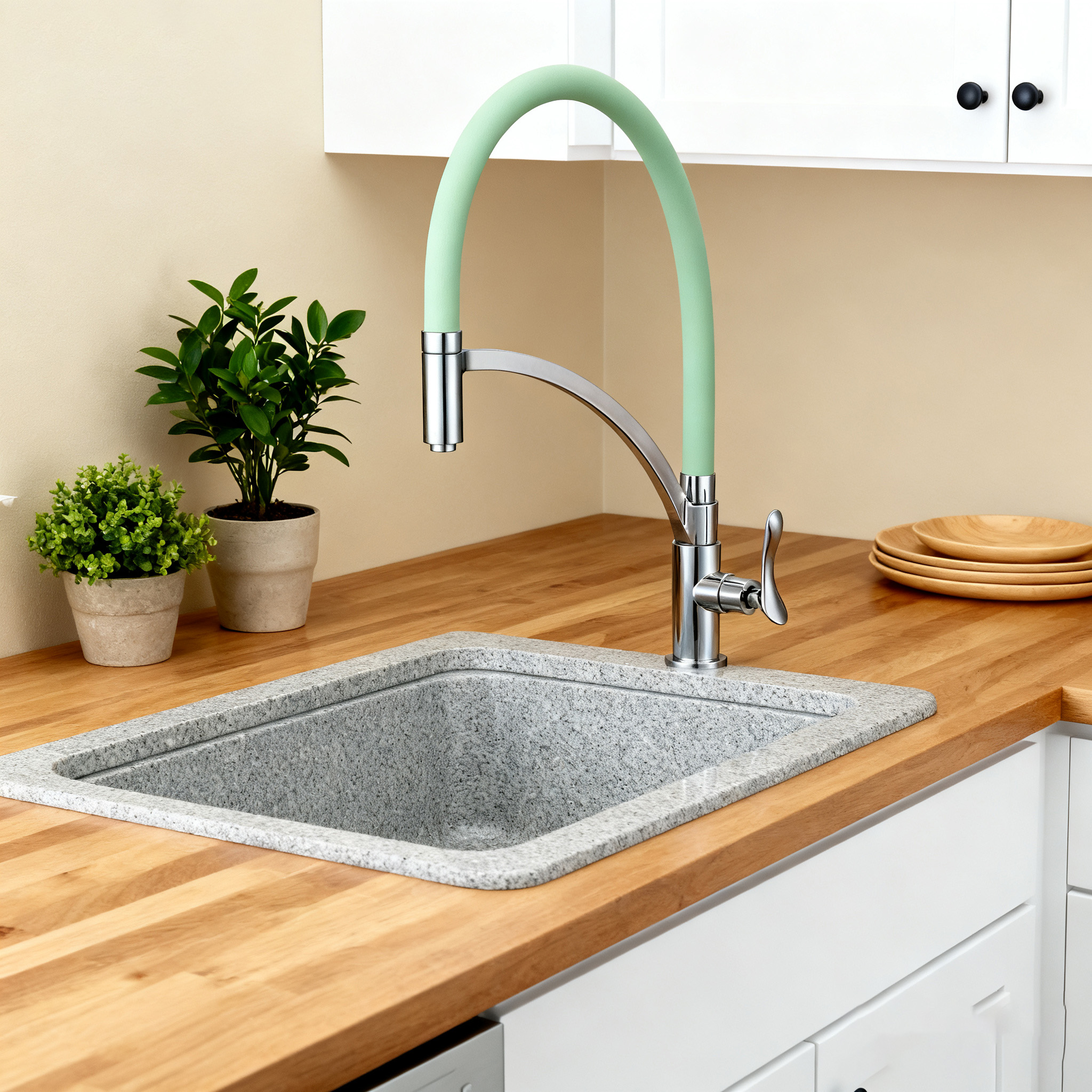 Modern Flexible Silicone Hose Kitchen Faucet with Chrome Finish, Single Handle Pull Down Mixer Tap for Sink