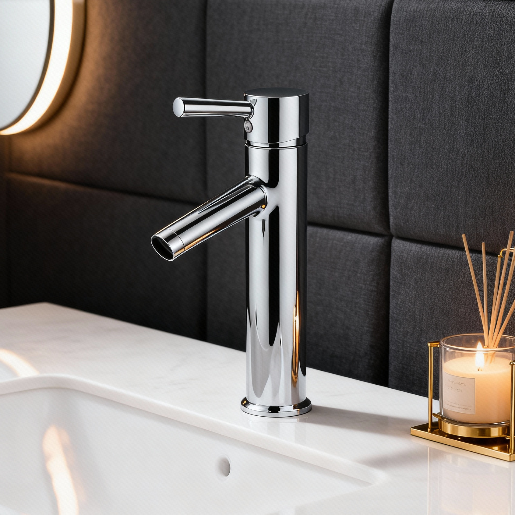 DF-01201 DR Brass Basin Faucet – Modern Single Handle Tall Mixer Tap with Aerated Sprayer