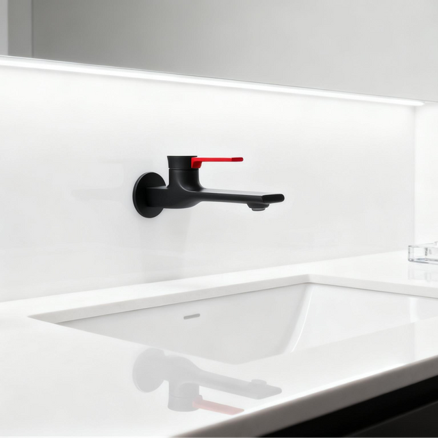 1401035 Rose Gold-Plated Brass Wall-Mounted Basin Faucet Minimalist Single-Handle Wall Mixer