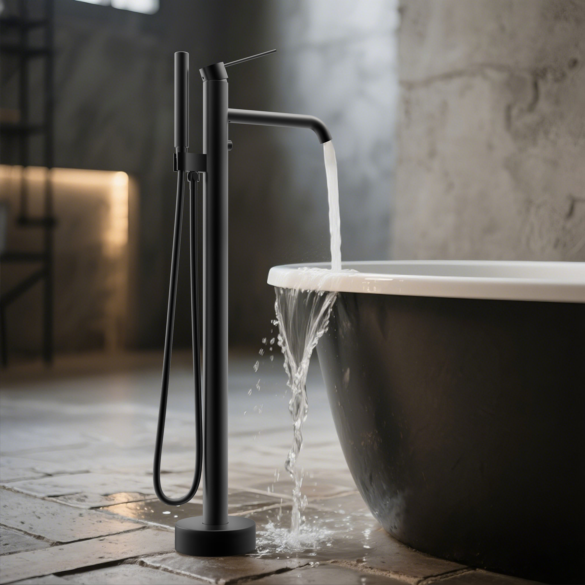 High-Flow Black Freestanding Bathtub Faucet – European Design, Brass Construction | Landonbath OEM Factory