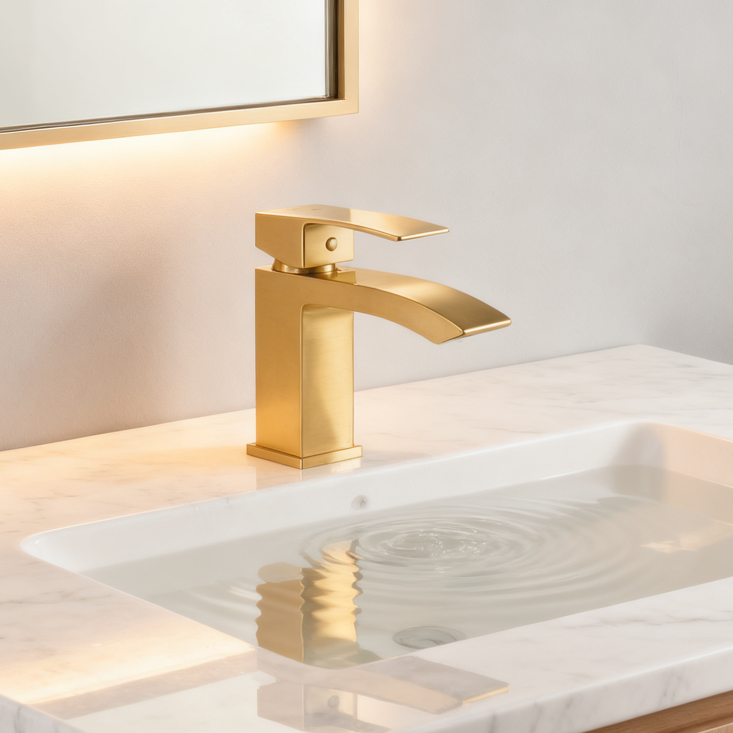 Modern Square Basin Mixer Faucet with Waterfall Spout and Optional Hand Sprayer – Solid Brass Chrome Bathroom Tap for Contemporary Vanity Projects