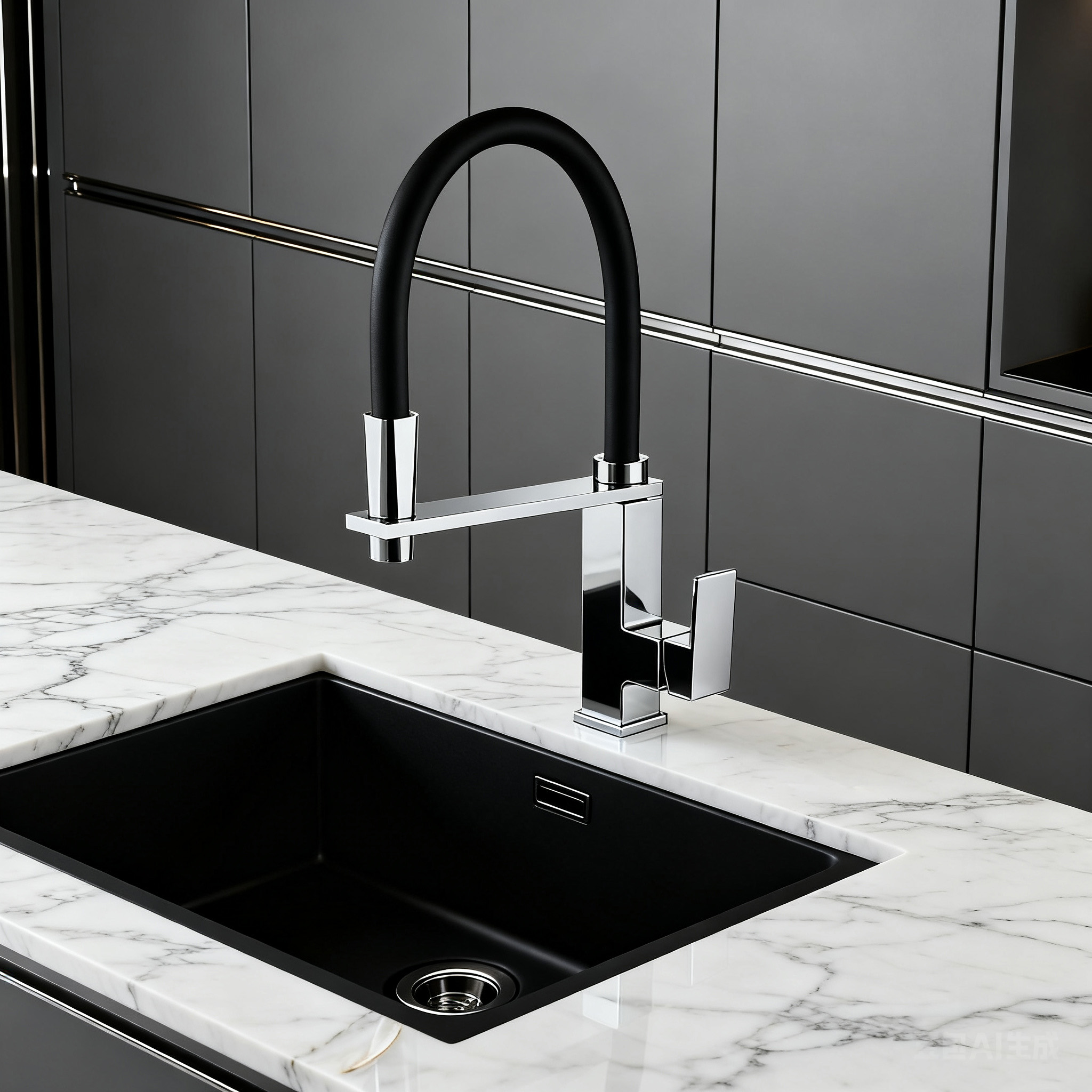 Modern Pull-Out Kitchen Faucet with Sprayer in Durable Polished or Matte with Hose Design