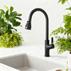 Commercial Pull-Down Matte Black Zinc Alloy Kitchen Faucet with Chrome-Plated Tap and Dual-Mode Sprayer 