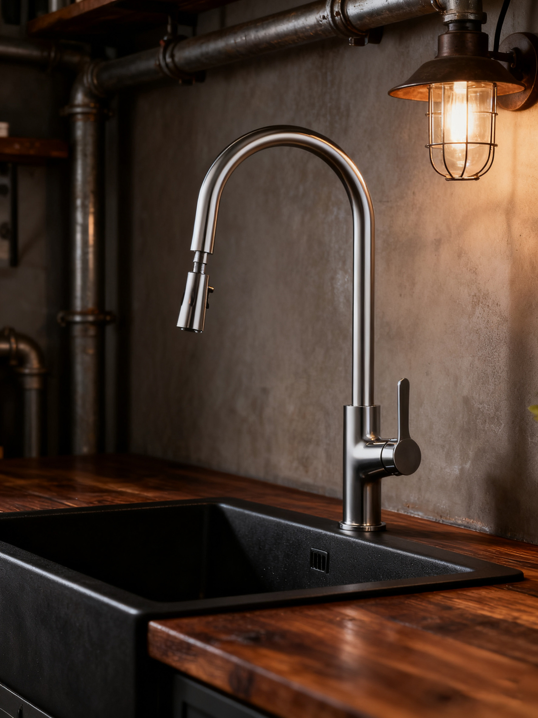 High Arc Zinc Alloy Commercial Chrome Kitchen Tap with Pull-Down Sprayer from China manufacturer 