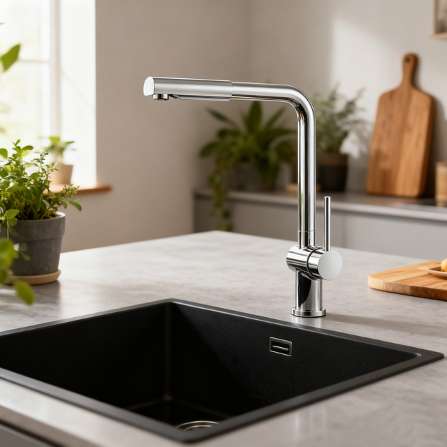 Brass Modern Chrome Kitchen Mixer Tap with Flexible Sprayer and Zinc Handle for Residential or Project Use