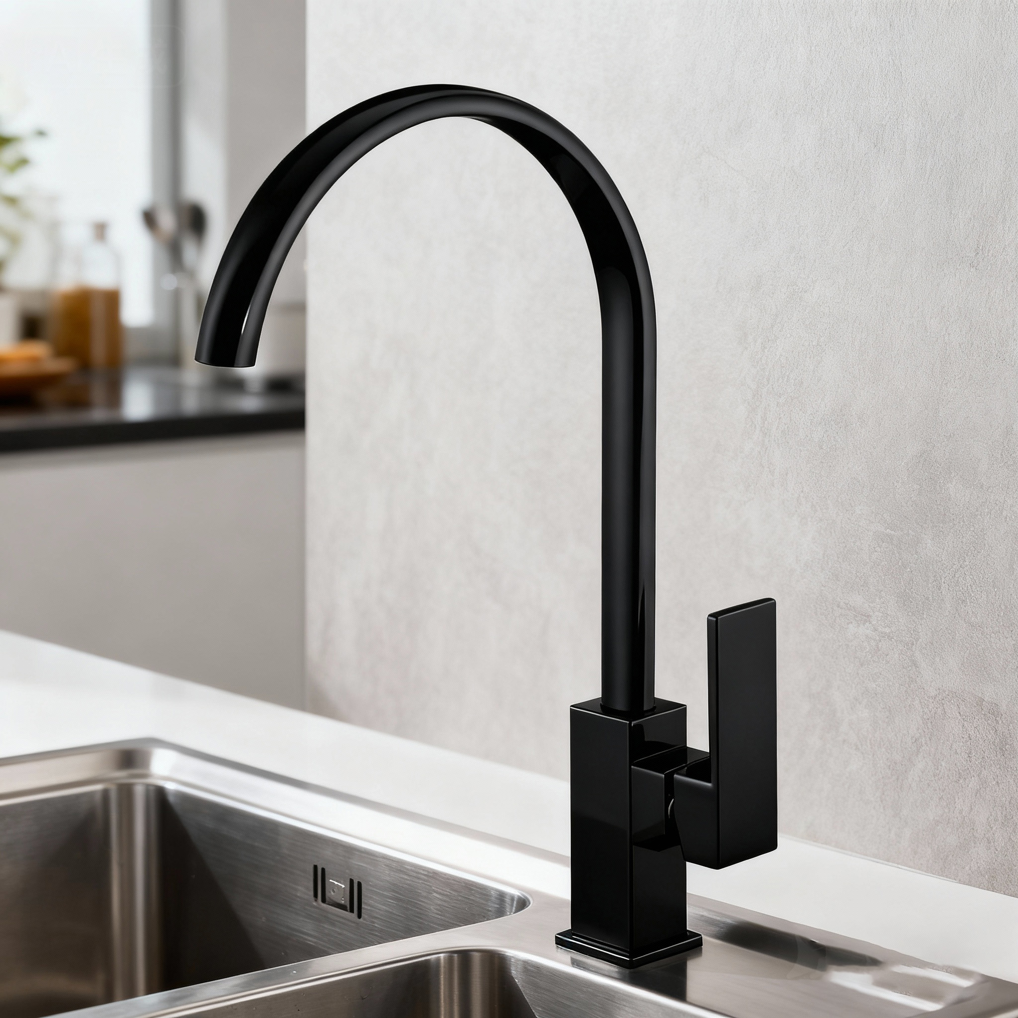 Chrome Kitchen Faucet in High Arc Brass Mixer Tap for Modern Home and Apartment Projects