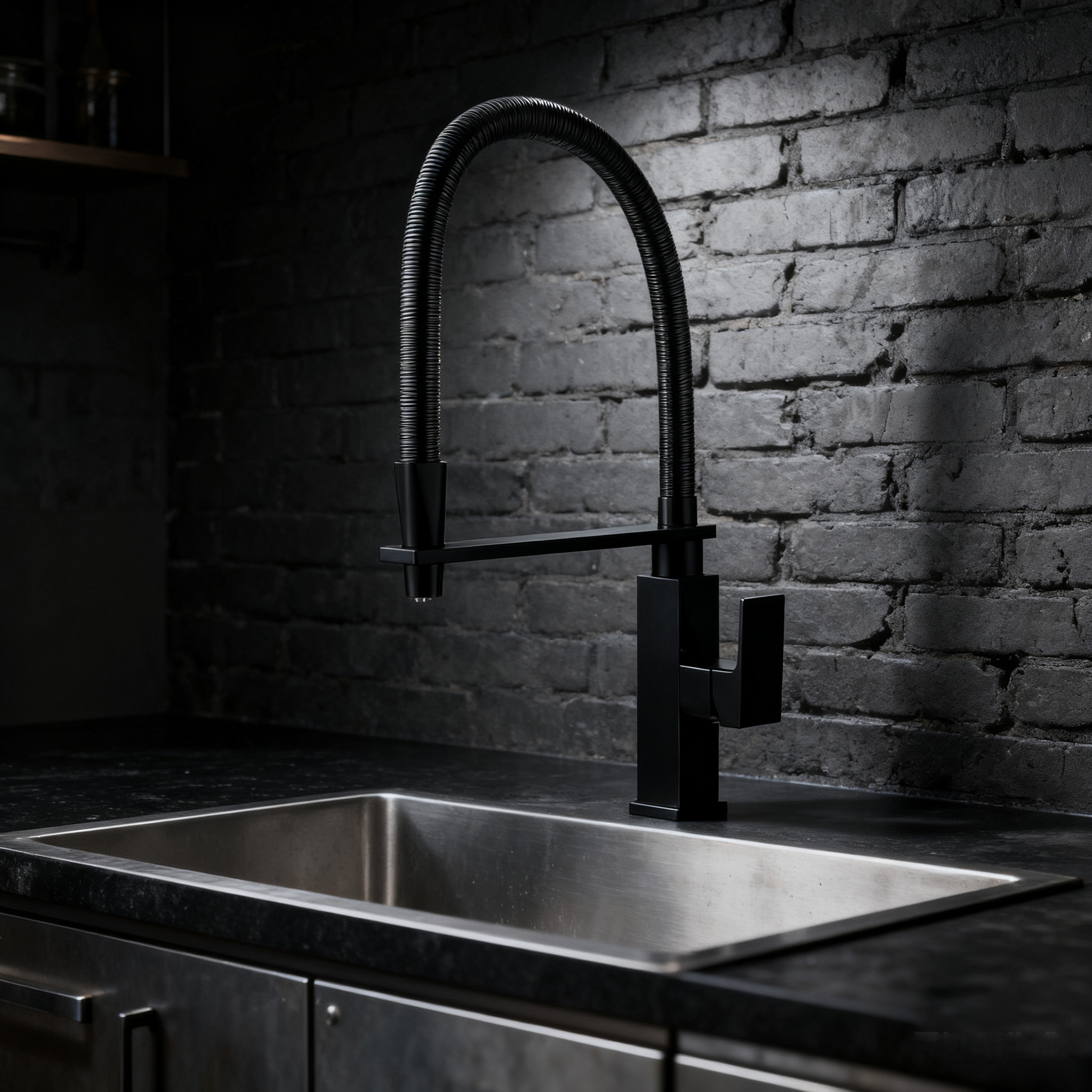 Commercial Pull Down Kitchen Faucet in High-Arc Brass Mixer Tap with Flexible Spring Sprayer for Modern Projects