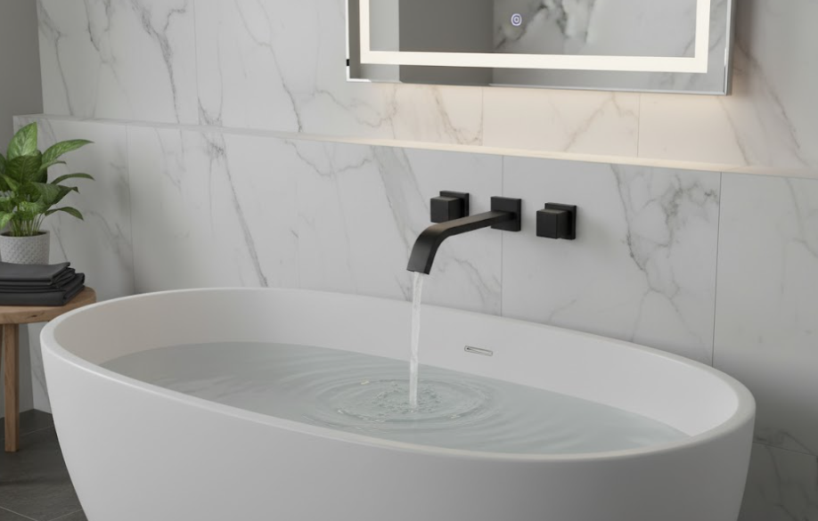 Modern Matte Black Wall-Mounted Basin Faucet Set with Dual Handles Contemporary Brass Bathroom Mixer Tap for Hotel, Residential And Commercial Projects