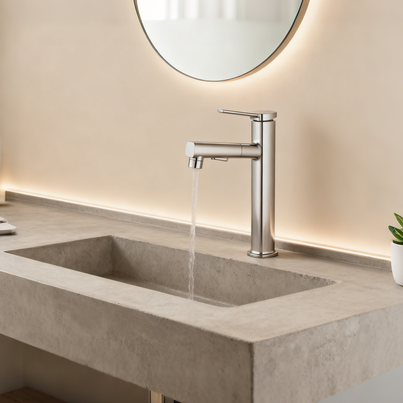 Polished Chrome Single Handle Tall Vessel Sink Bathroom Faucet with Pull-Out Sprayer Head Aerated Dual-Mode Flow and Corrosion-Resistant Copper Construction - Model 1401024