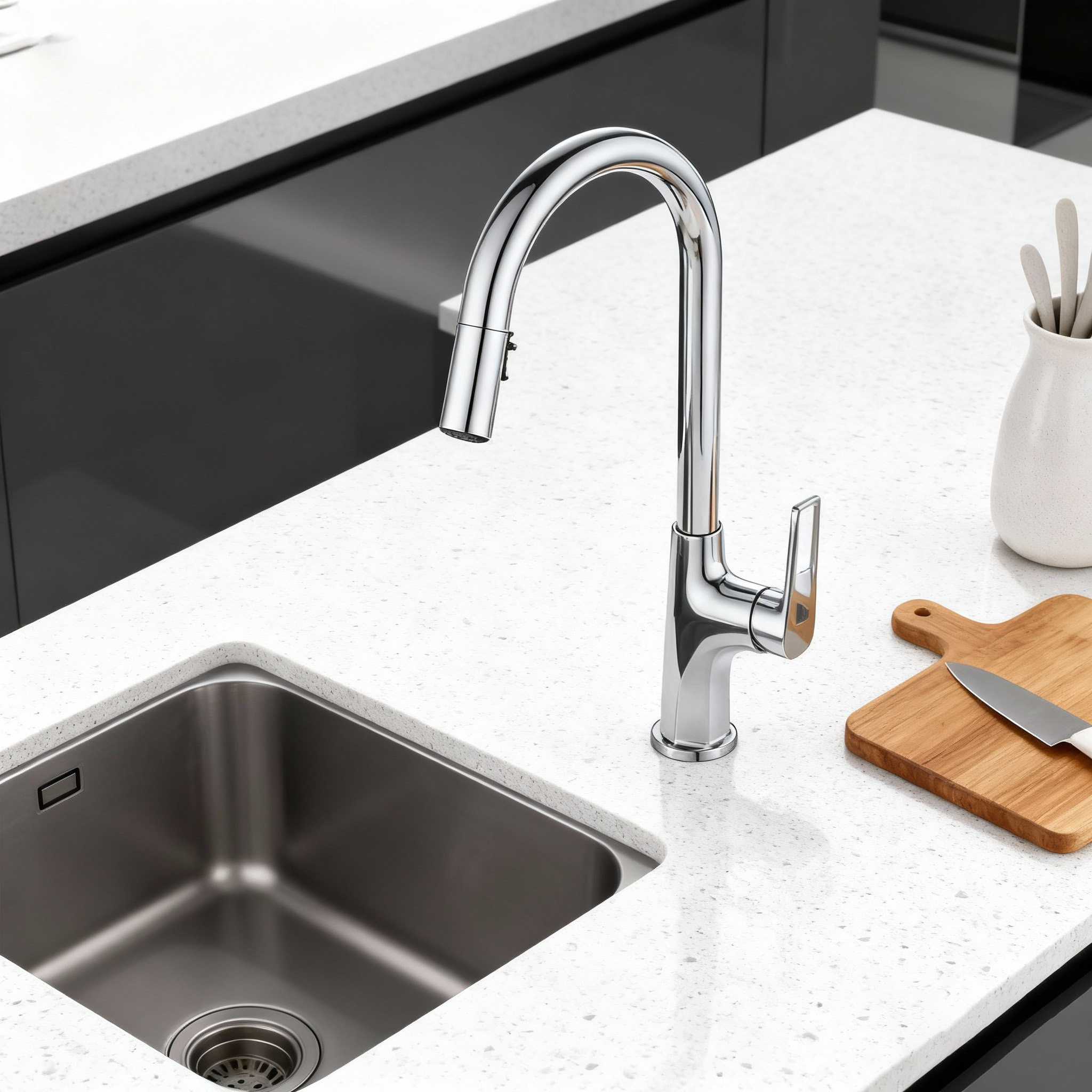 Chrome High Arc Single Handle Kitchen Mixer Tap with Flexible Sprayer for Home and Commercial Sinks