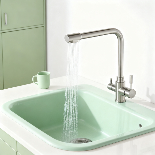 Stainless Steel Kitchen Faucet with Dual-Handle Design and 360° Swivel Spout for Residential or Commercial Kitchens