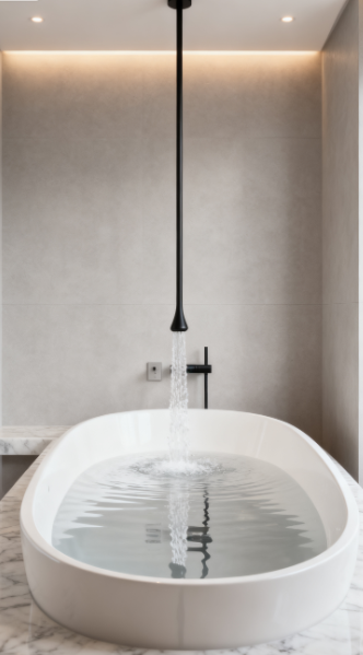 Brushed Nickel Ceiling-Mounted Waterfall Bathtub Faucet with Adjustable Sprayer and Minimalist Handle Modern Brass Ceiling Shower Tap for Luxury Bathroom Projects