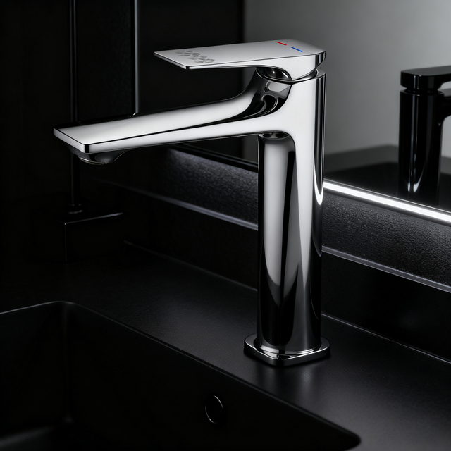 Tall Countertop Basin Faucet, Modern Brass Mixer Tap for Above Counter Vanity Sink