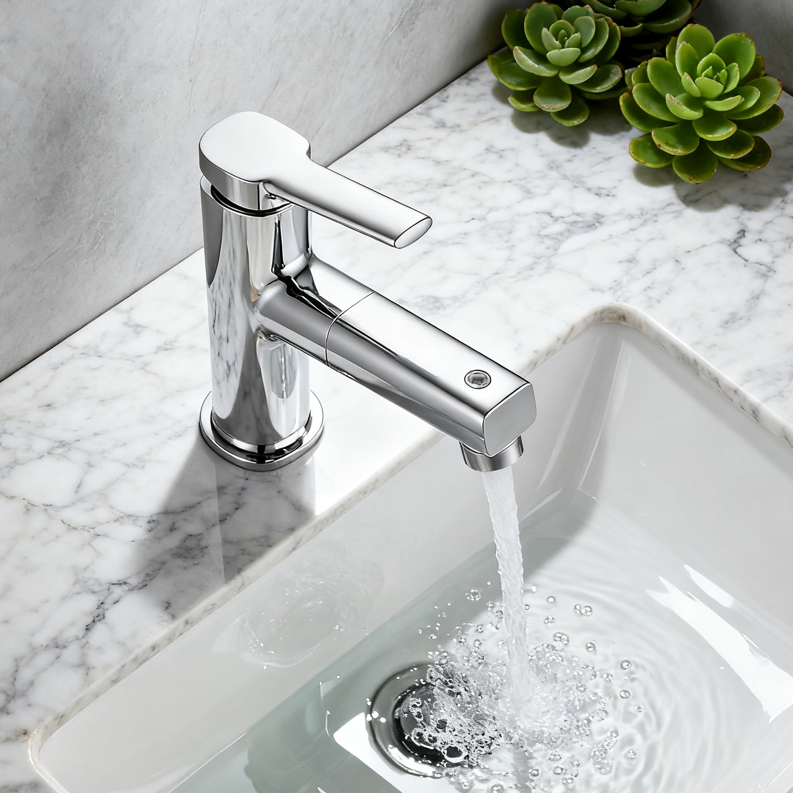 Polished Chrome Single Handle Tall Vessel Sink Bathroom Faucet with Pull-Out Sprayer Head Dual Function Aerated and Spray Modes and Corrosion-Resistant Copper Construction - Model 1401023