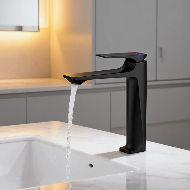 1401022 Matte Black Zinc Alloy Basin Mixer Faucet Tall Single Handle Bathroom Tap with Water-Saving Aerator Modern Deck-Mounted Wash Basin Faucet Manufacturer And OEM Project Supply
