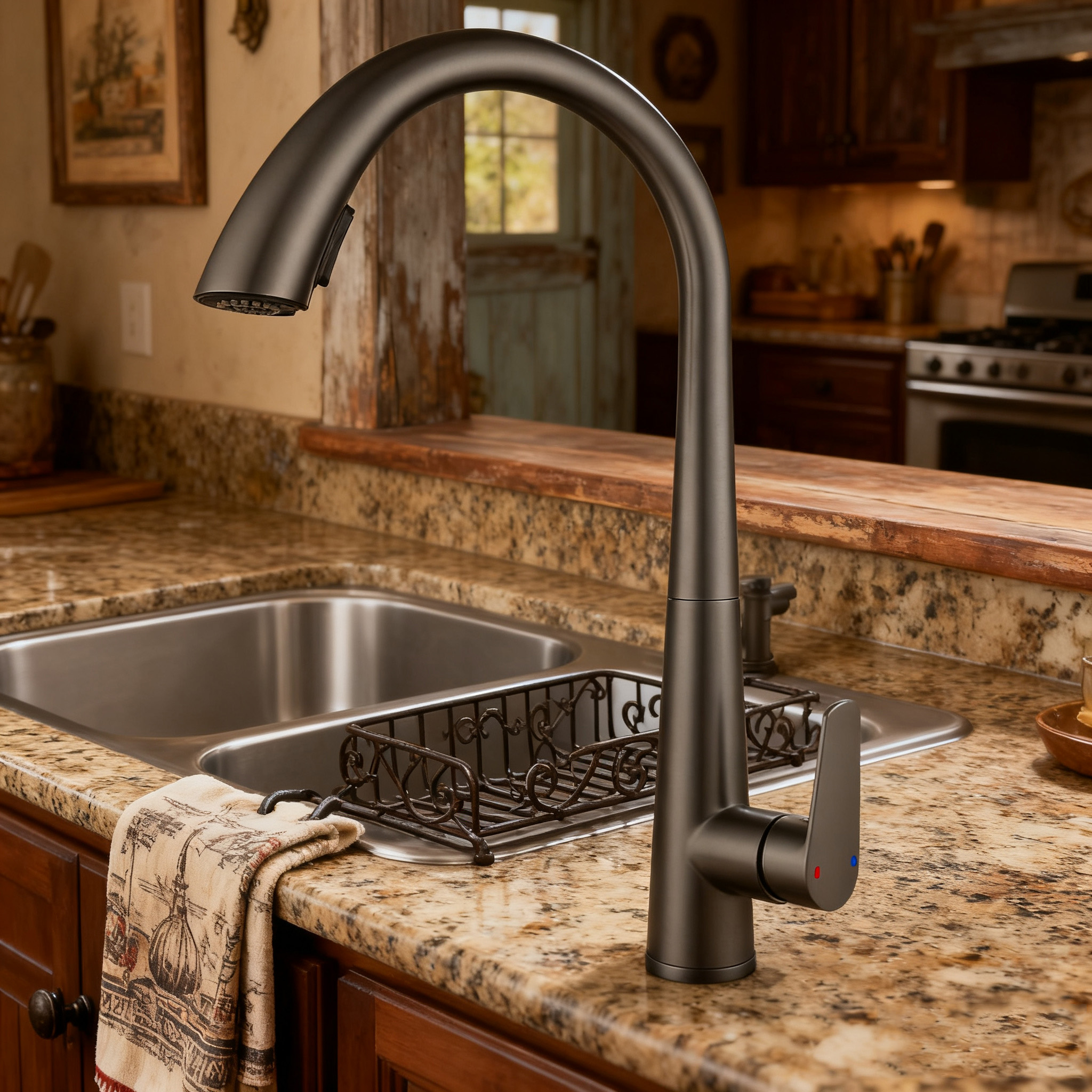 Commercial Kitchen Faucet with High Arc Stainless Steel Mixer Tap with Flexible Sprayer for Hotel and Restaurant Projects