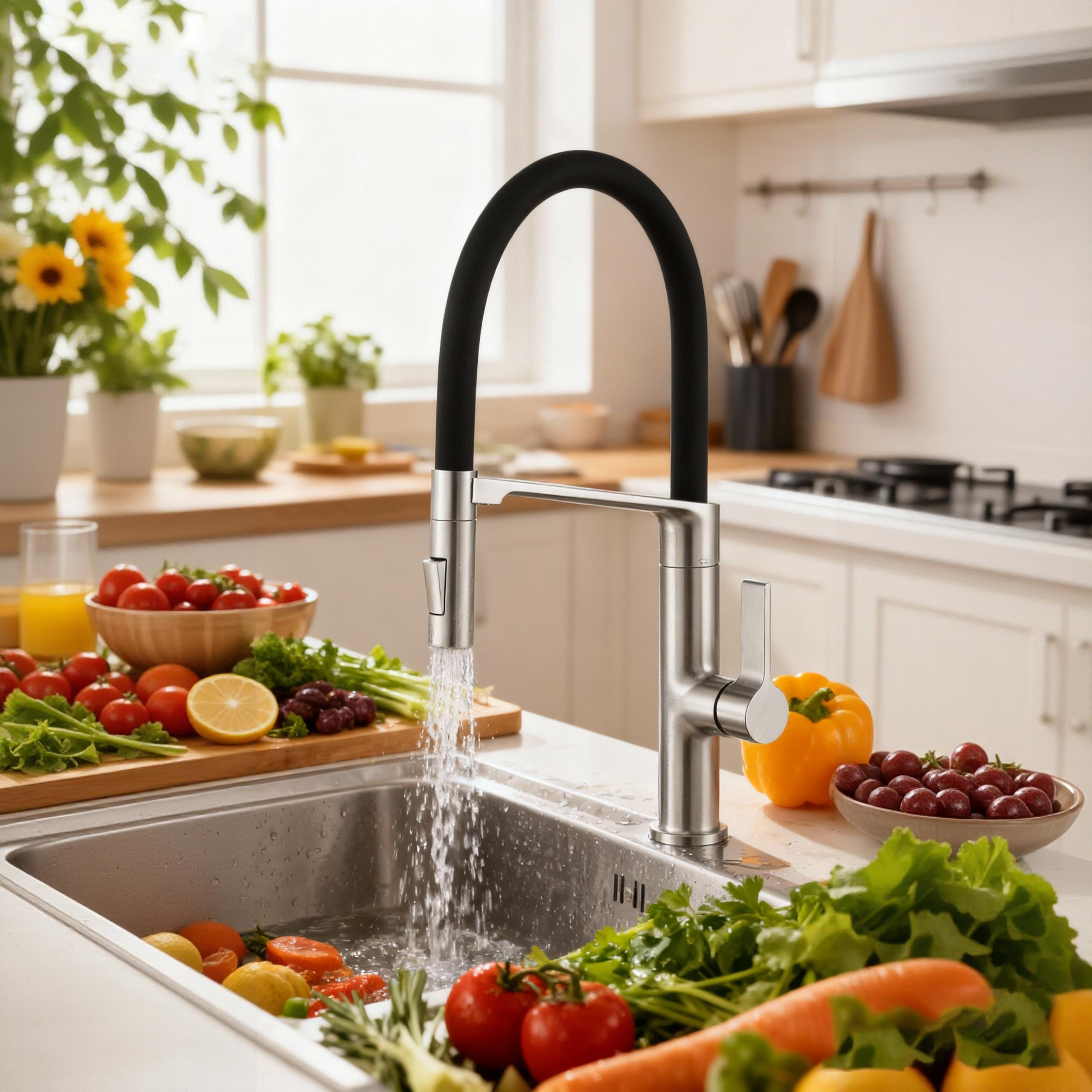 Modern Flexible Pull-Down Kitchen Faucet Stainless Steel Black Hose Mixer Tap for Residential & Commercial Use