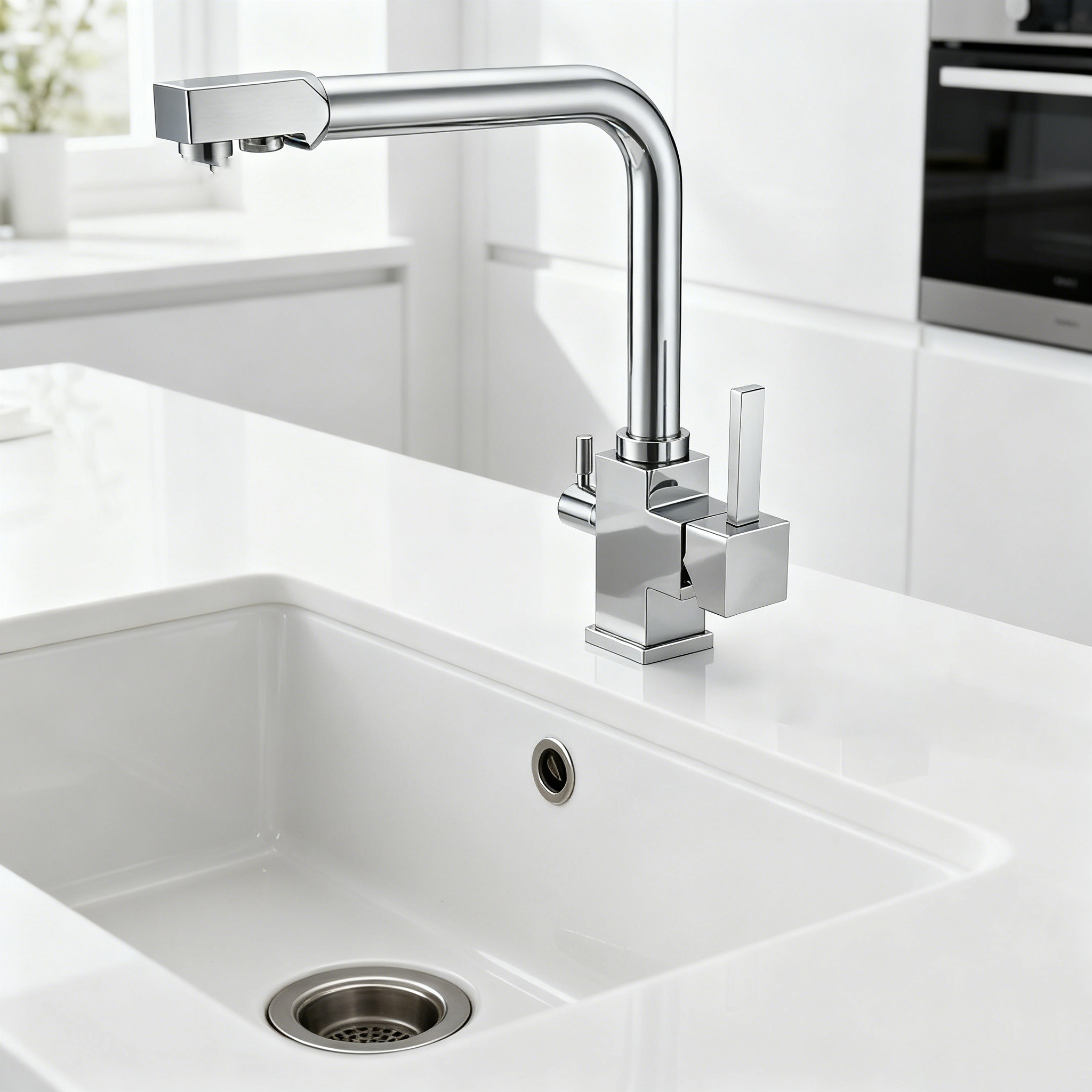 Modern Brass Kitchen Faucet with Dual Water Outlet and Zinc-Alloy Handlefor Project-Ready Quality 