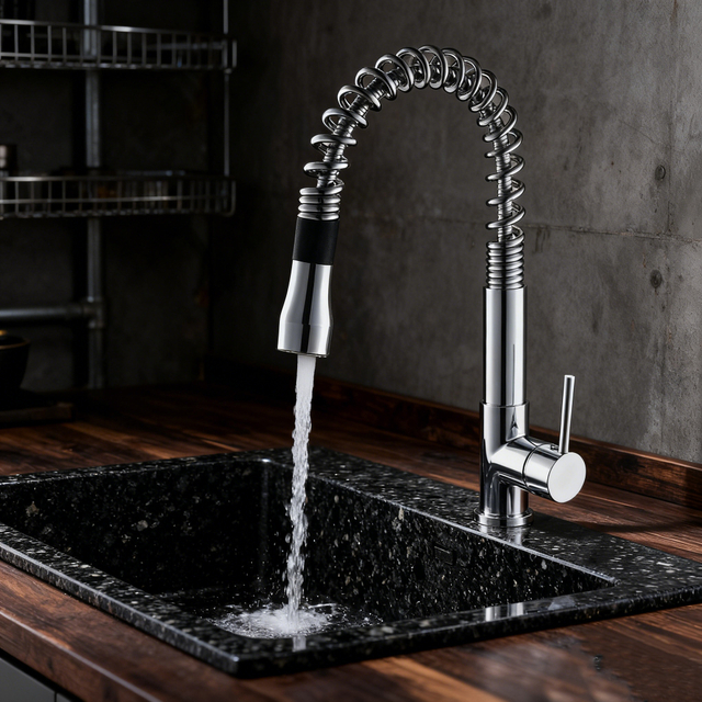 Commercial-Style Brass Kitchen Faucet with Pull-Down Sprayer for kitchen Project Global Supply