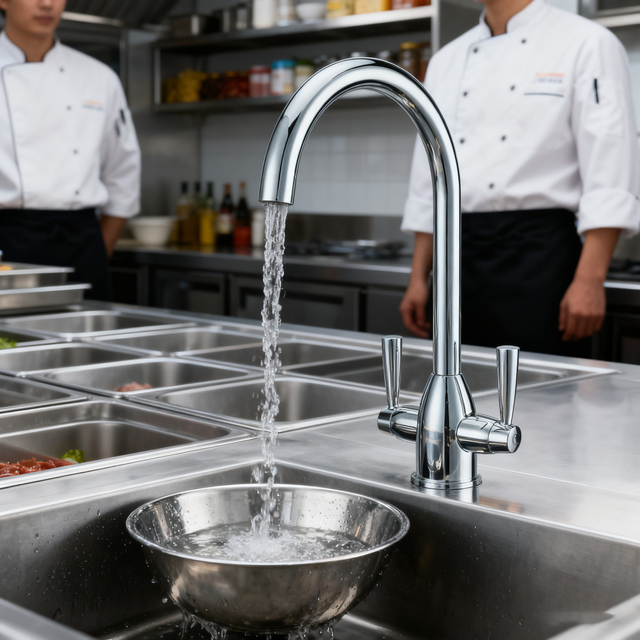 Dual Handle Kitchen Faucet with High Arc Spout and Chrome Finish Brass Mixer Tap 