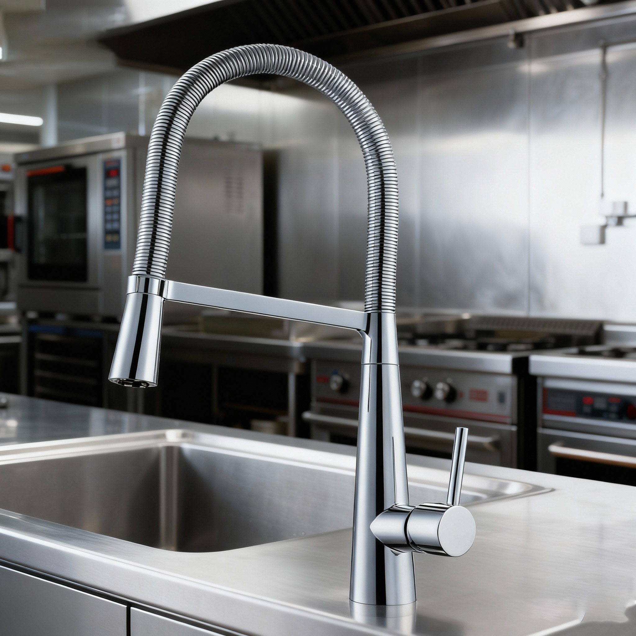 Pull-Down Kitchen Faucet with Modern Chrome High Arc Sprayer Tap for Residential or Commercial Projects to Global Supply