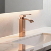 DF-11008 Rose Gold Brass Basin Faucet – Luxury Tall Waterfall Mixer Tap for Modern Bathrooms