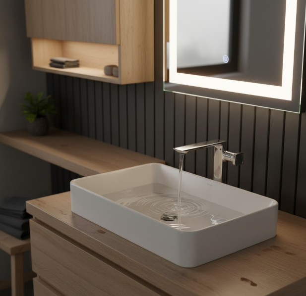 Modern Chrome Tall Basin Mixer Tap – Single Handle Brass Bathroom Faucet with Water-Saving Sprayer Aerator for Residential And Commercial Projects