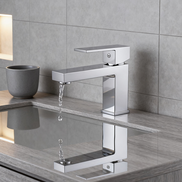 Brushed Nickel Single Handle Tall Vessel Sink Bathroom Faucet with Lever Handle Aerated Spout Corrosion-Resistant Copper Construction and Watermark Certification - Model 1401020