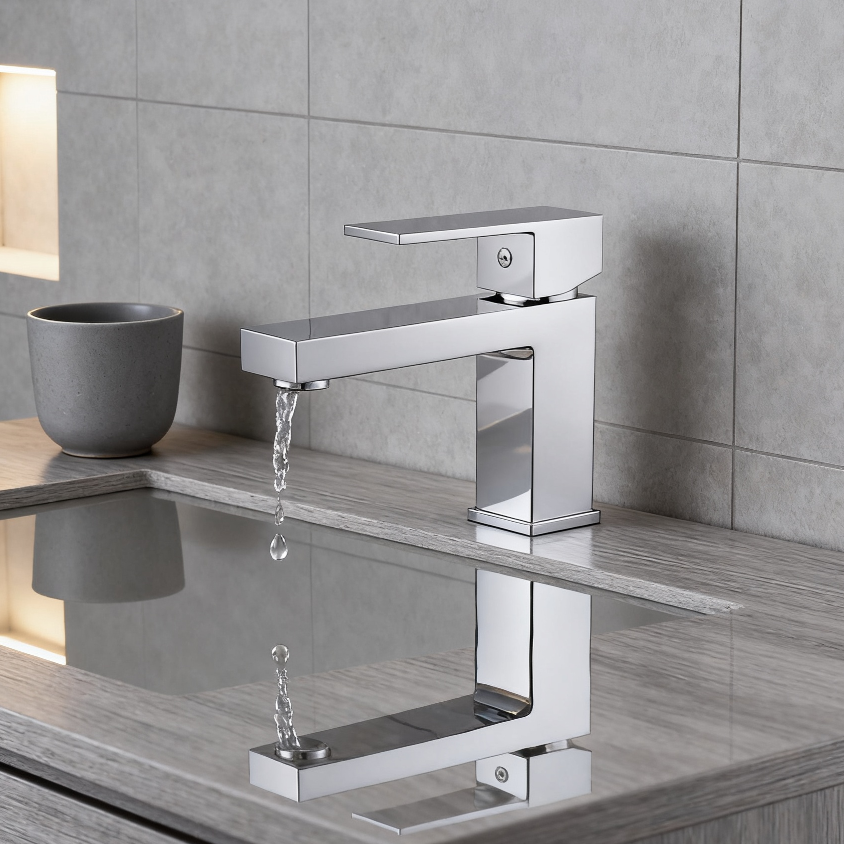 Brushed Nickel Single Handle Tall Vessel Sink Bathroom Faucet with Lever Handle Aerated Spout Corrosion-Resistant Copper Construction and Watermark Certification - Model 1401020