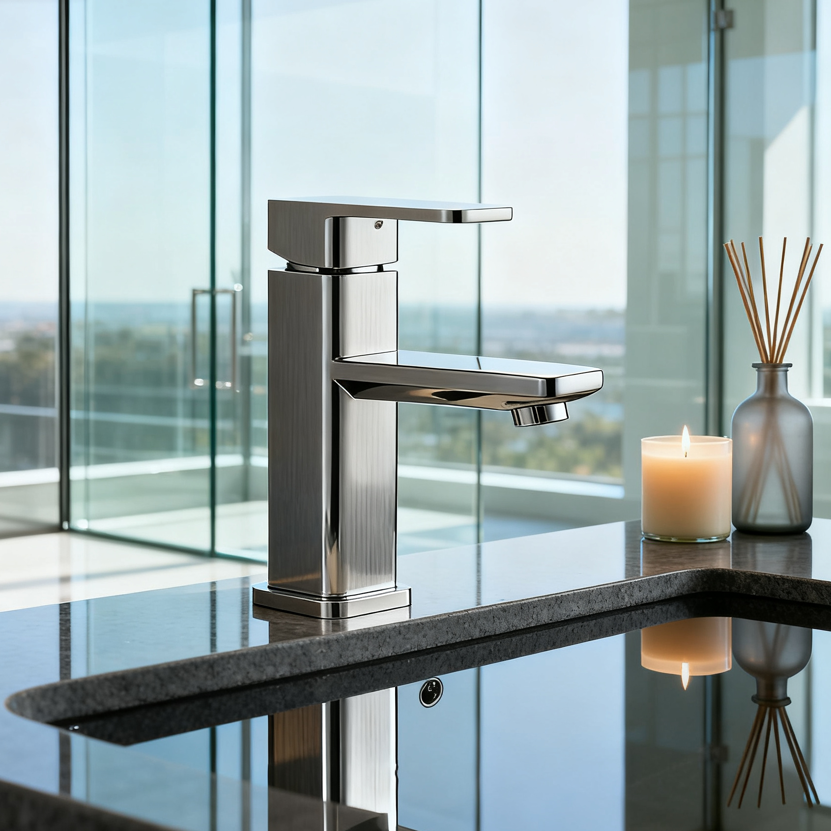 DF-05003-3 Brass Basin Mixer Faucet Modern Square Design Single Handle Bathroom Tap – Polished Chrome Finish