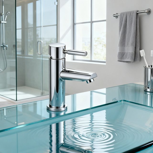 DF-01202 Chrome Brass Basin Faucet – Sleek Modern Single Handle Mixer Tap for Bathroom Vanity