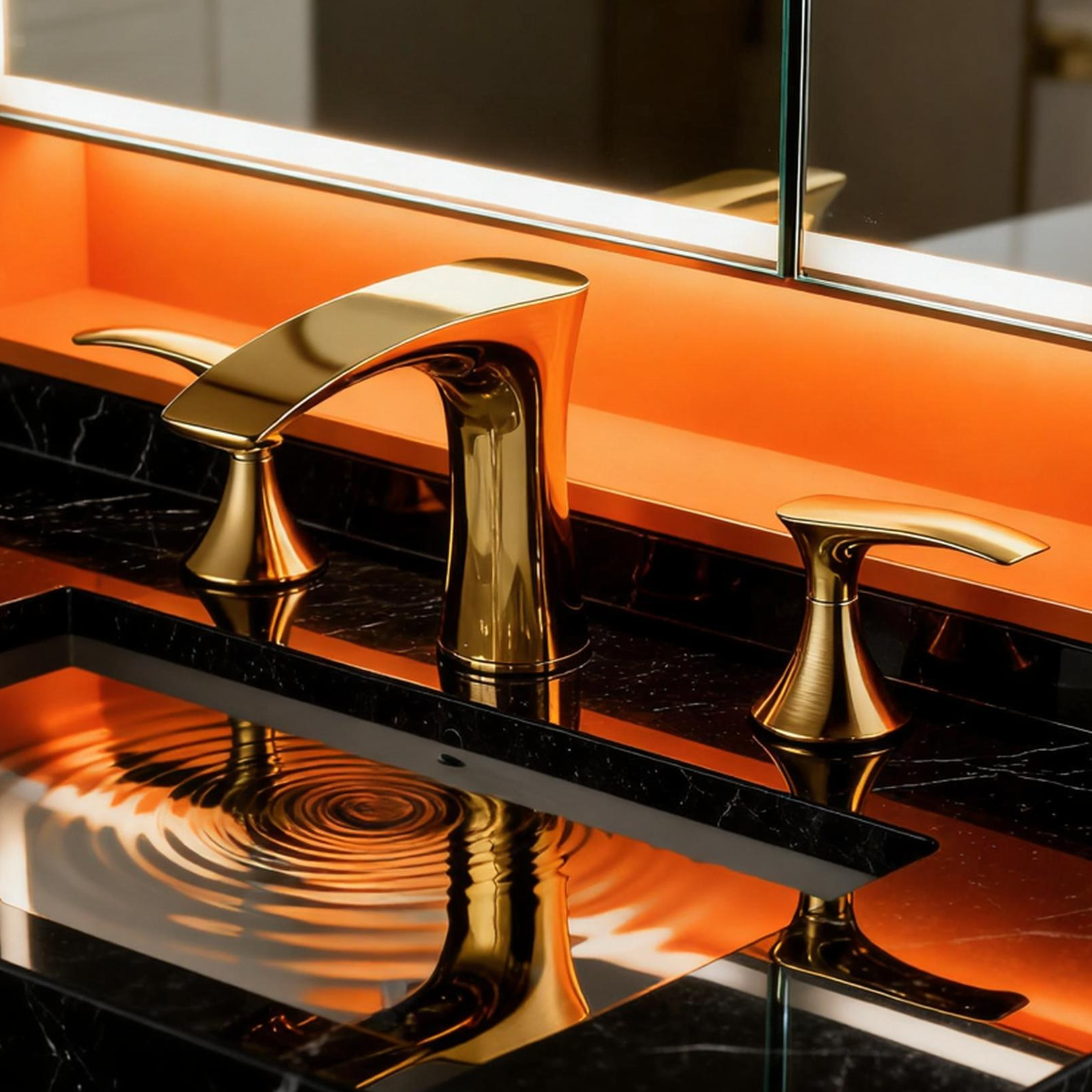 DF-05222-2 Brushed Gold 3-Hole Brass Basin Faucet – Luxury Modern Dual Handle Mixer Tap