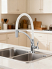 Modern Flexible Silicone Hose Kitchen Faucet with Chrome Finish, Single Handle Pull Down Mixer Tap for Sink