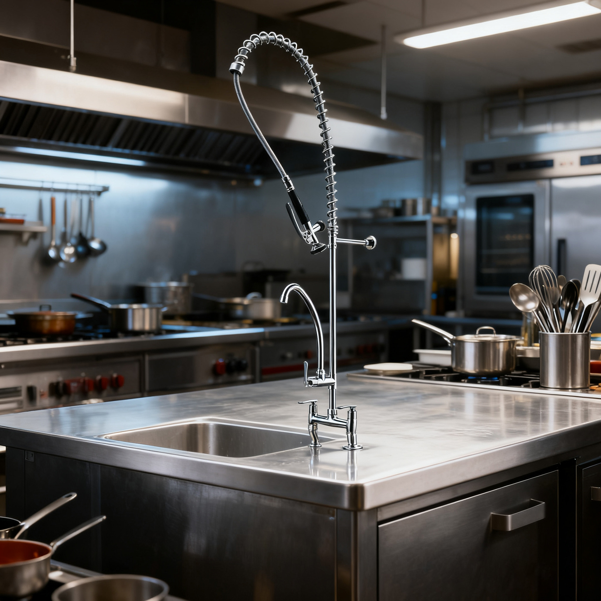 Commercial Pre-Rinse Kitchen Faucet with Dual Function Sprayer and Spout for Global Supply