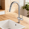 Modern Chrome Pull-Out Kitchen Faucet and Cylindrical Brass Mixer Tap with Sprayer 
