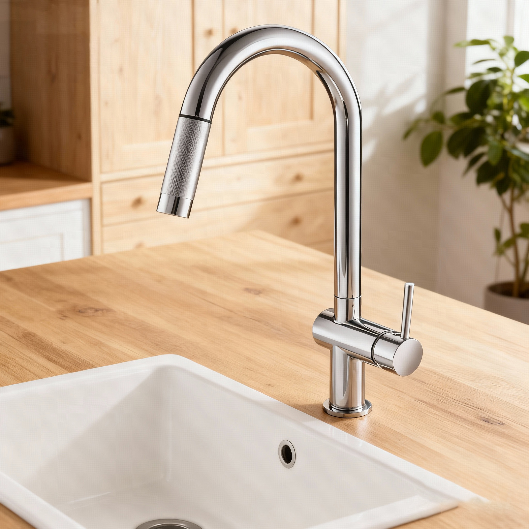 Modern Chrome Pull-Out Kitchen Faucet and Cylindrical Brass Mixer Tap with Sprayer 