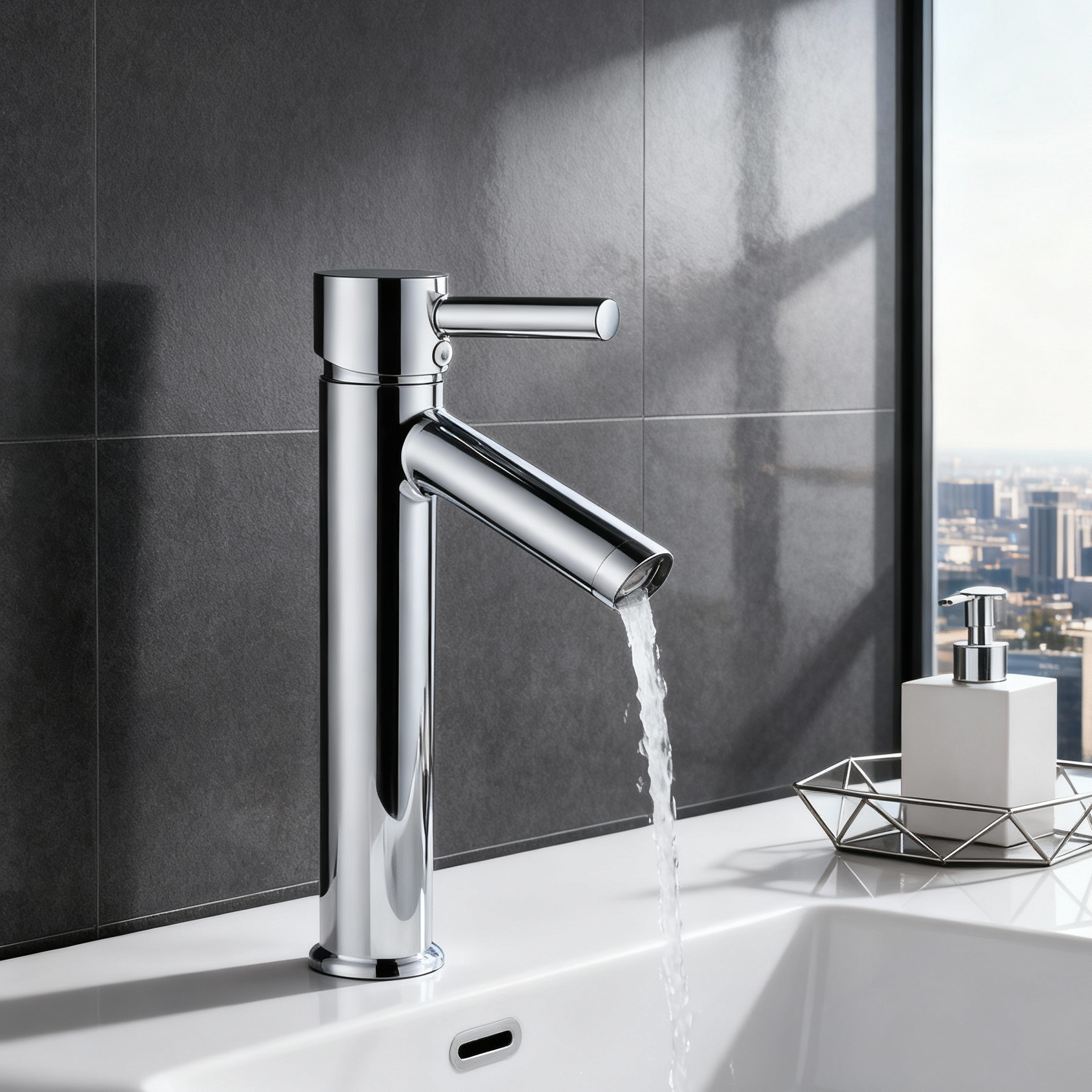 DF-01201 DR Brass Basin Faucet – Modern Single Handle Tall Mixer Tap with Aerated Sprayer