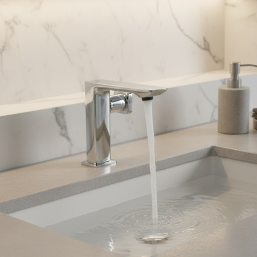 Modern Chrome Single Handle Basin Mixer Tap – Solid Brass Bathroom Faucet with Water-Saving Aerator Minimalist Square Design for Residential And Commercial Projects