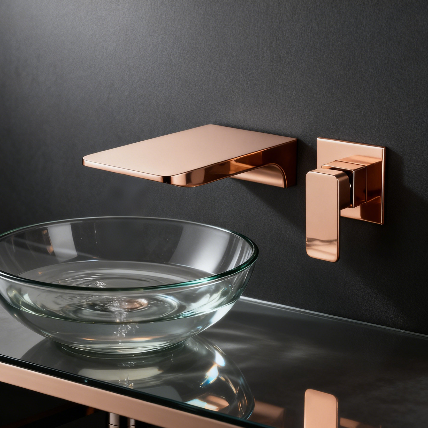 1402006 Wall-Mounted Brass Basin Faucet (Brushed Nickel) Architectural Waterfall Spout Single Handle Mixer Modern Premium Bathroom Collection