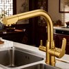 Dual-Handle Brass Kitchen Faucet with Drinking Water Function in Premium Brass Body + Zinc Alloy Handle for Project